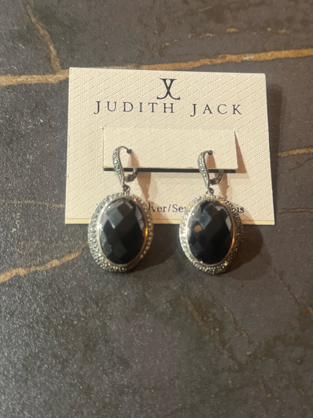 Judith Jack Black and Silver Oval Drop Earrings